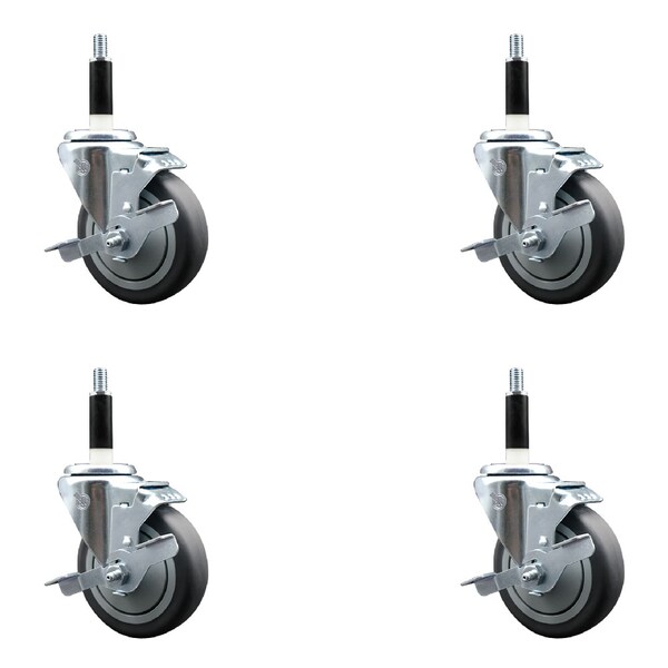 Service Caster 4'' SS Thermoplastic Rubber Swivel 7/8'' Expanding Stem Caster Set with Brake, 4PK SCC-SSEX20S414-TPRB-TLB-78-4 - main